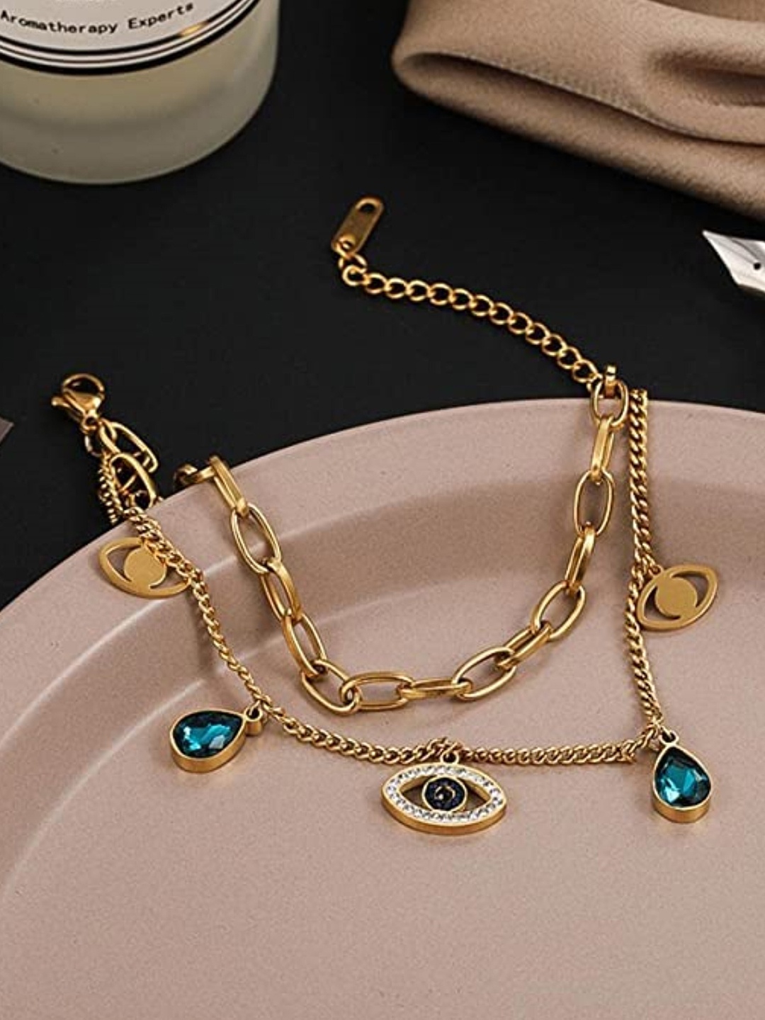 

EL REGALO Stone Studded Multistrand Bracelet, Gold