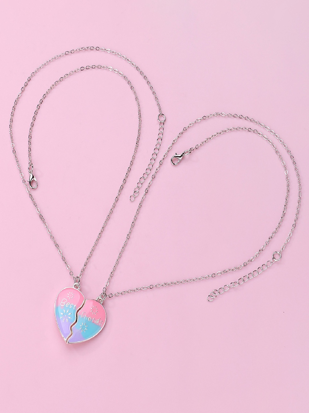 

EL REGALO Set Of 2 Heart Pendant With Chain, Silver