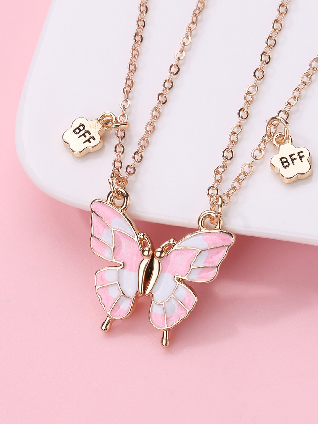 

EL REGALO Set Of 2 Butterfly Magnetic Pendants With Chains, Rose gold
