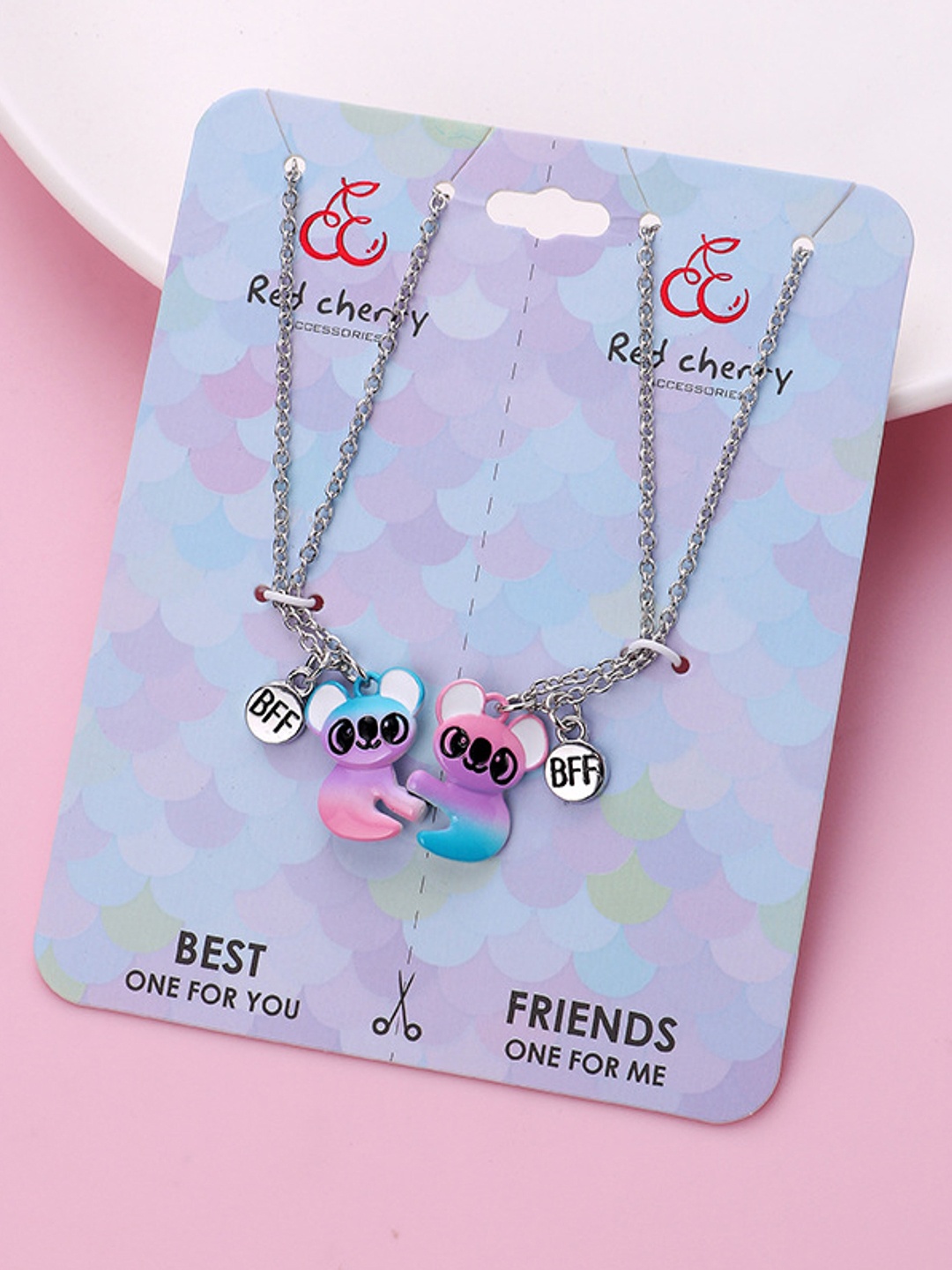 

EL REGALO Set Of 2 Abstract Bear Design Pendant With Chain, Silver