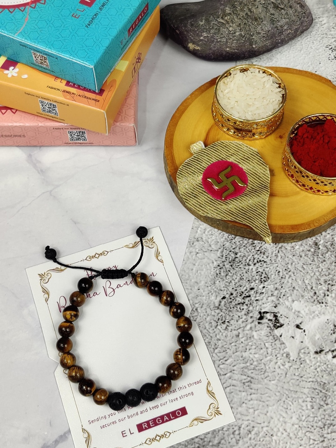 

EL REGALO Men Beaded Thread Rakhi With Roli Chawal, Brown