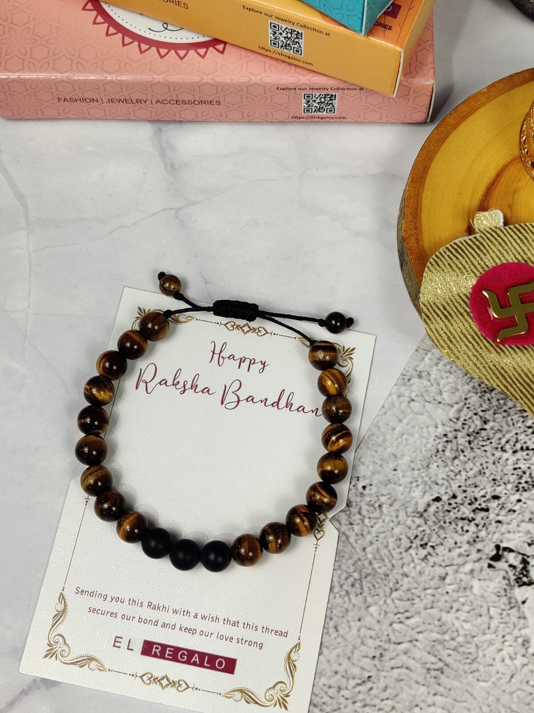 

EL REGALO Beaded Thread Rakhi, Black