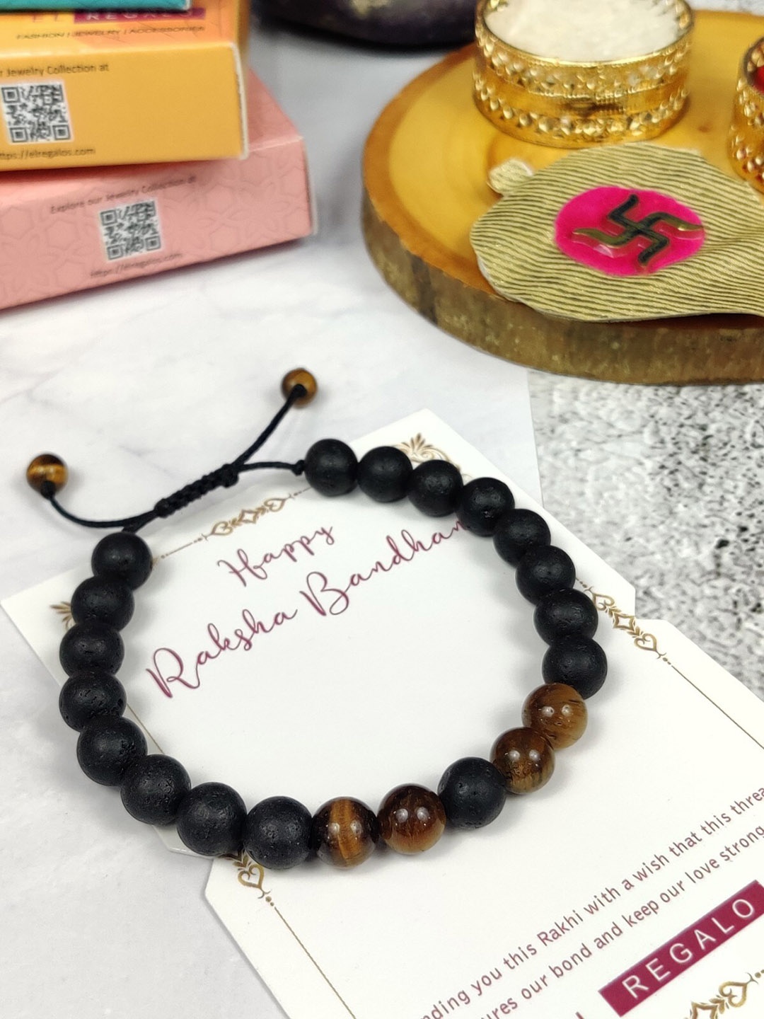 

EL REGALO Men Beaded Thread Rakhi, Black