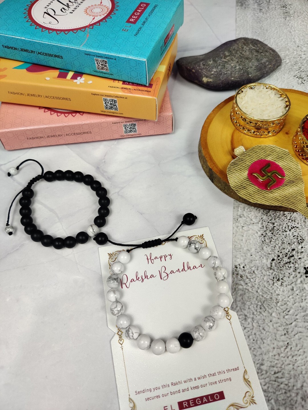 

EL REGALO Bhaiya Bhabhi Set Of 2 Thread Rakhi Combo, Black