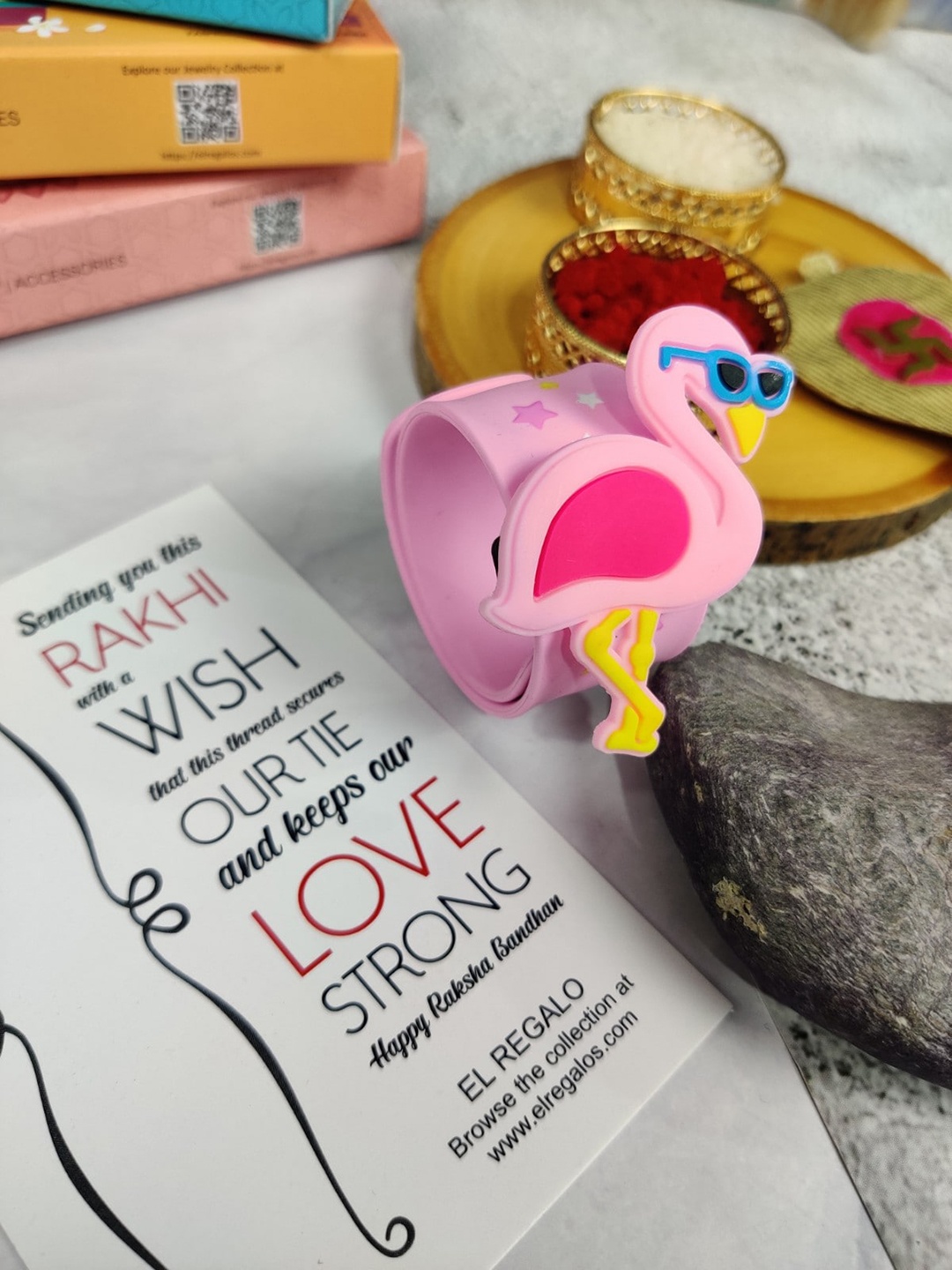 

EL REGALO Boys Slap Band Rakhi With Roli Chawal, Pink