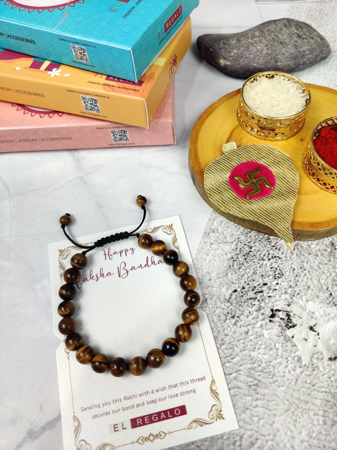

EL REGALO Beaded Wraparound Rakhi, Brown