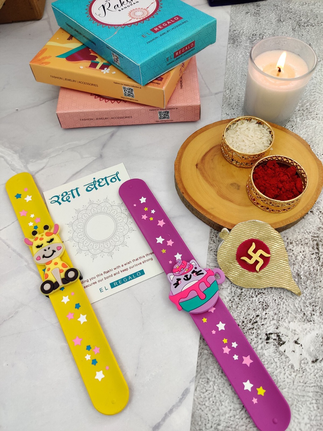 

EL REGALO Kids Set Of 2 Slap Band Rakhi With Roli Chawal, Yellow