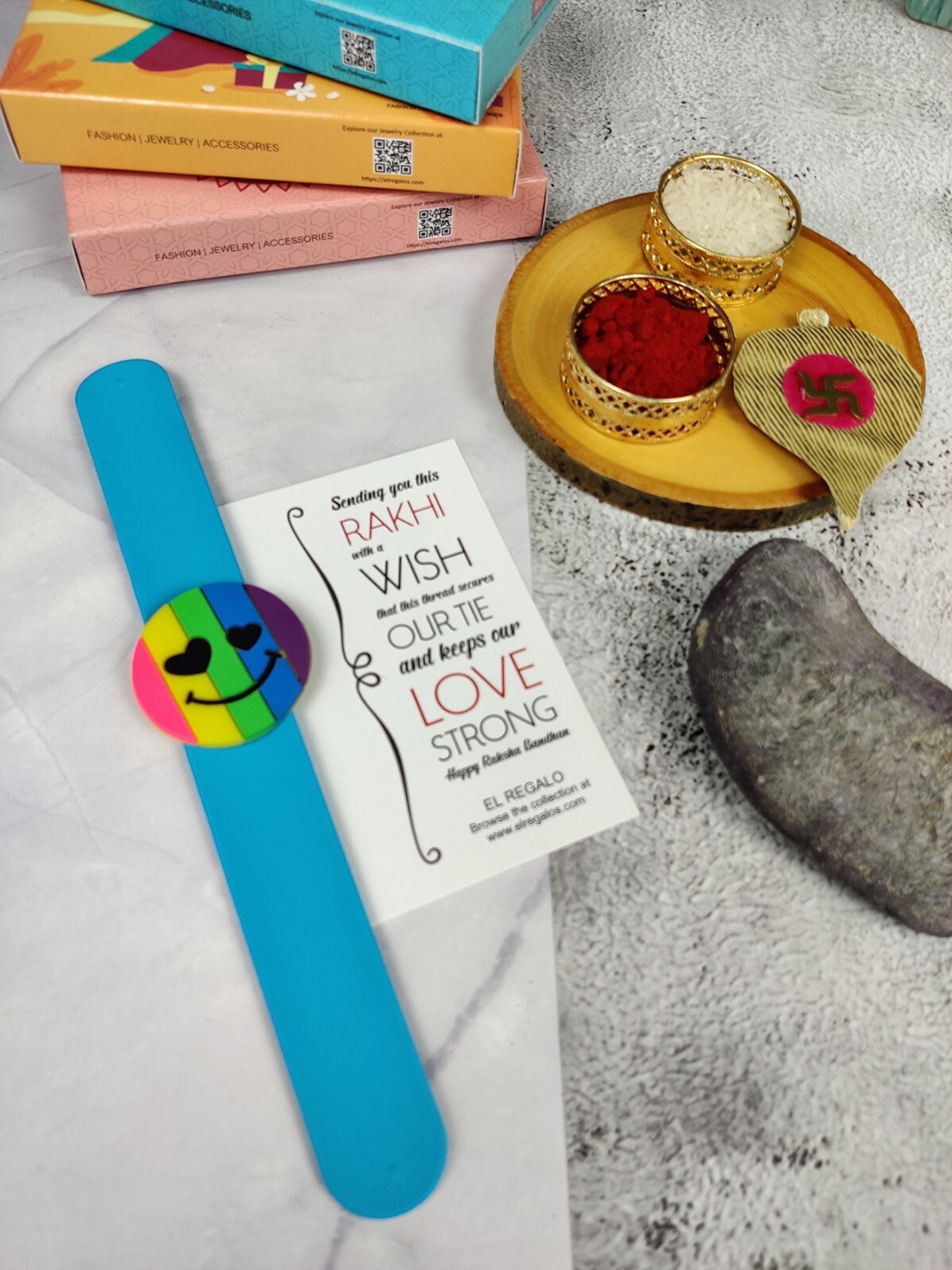 

EL REGALO Boys Slap Band Rakhi With Roli Chawal, Blue