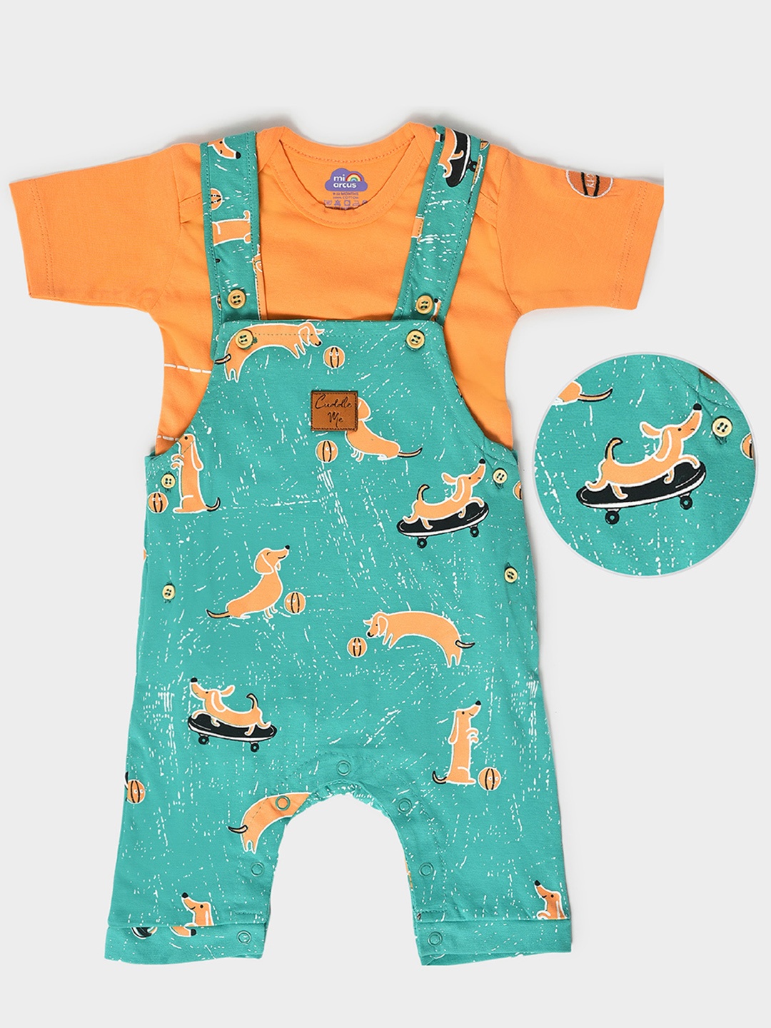 

MiArcus Infant Kids Printed Cotton Dungaree With Romper, Orange
