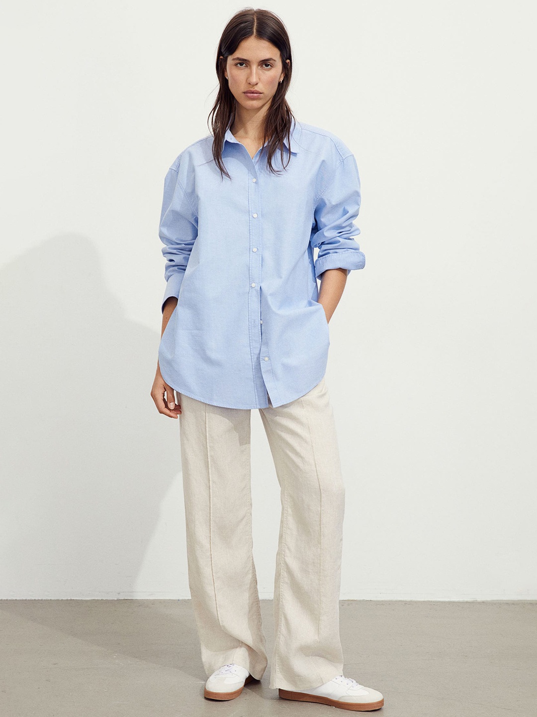 

H&M Women Linen-Blend Trousers, Beige
