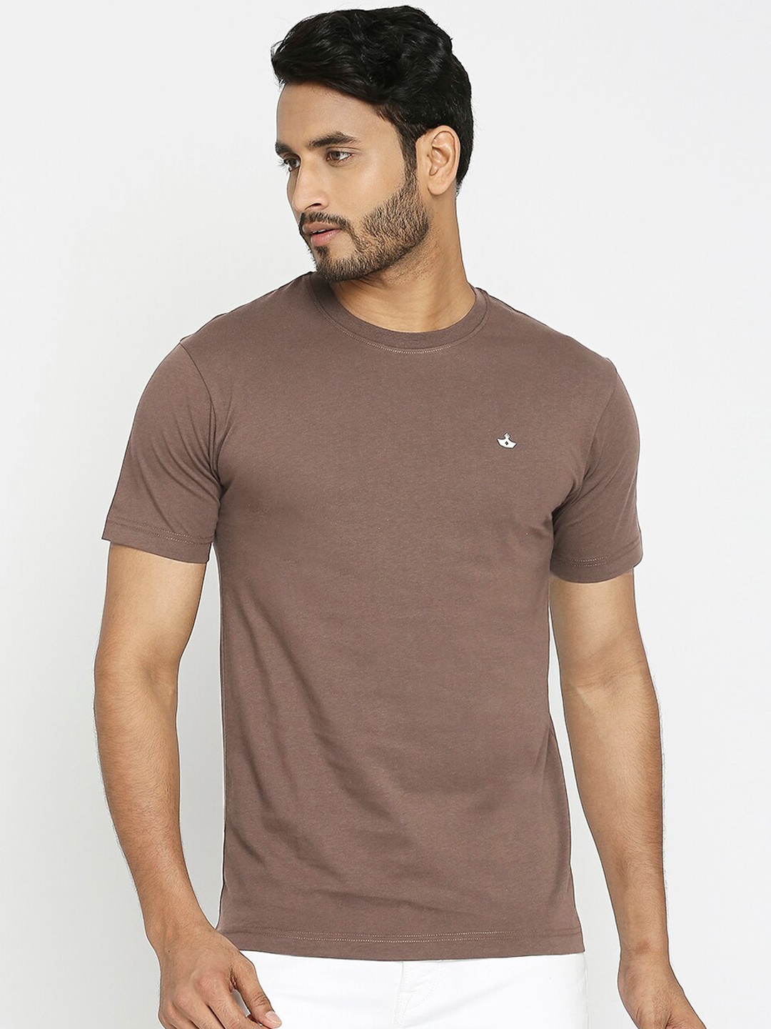 

VIP Round Neck Regular Fit Cotton Casual T-Shirt, Brown