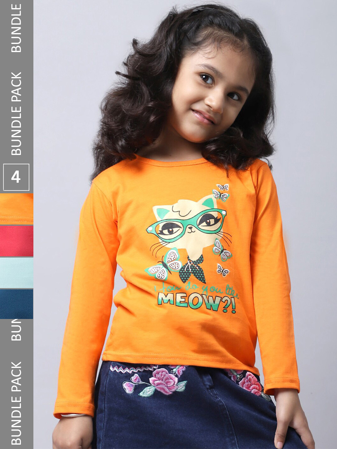 

BAESD Girls Pack of 4 Graphic Printed Long Sleeve T-shirt, Yellow