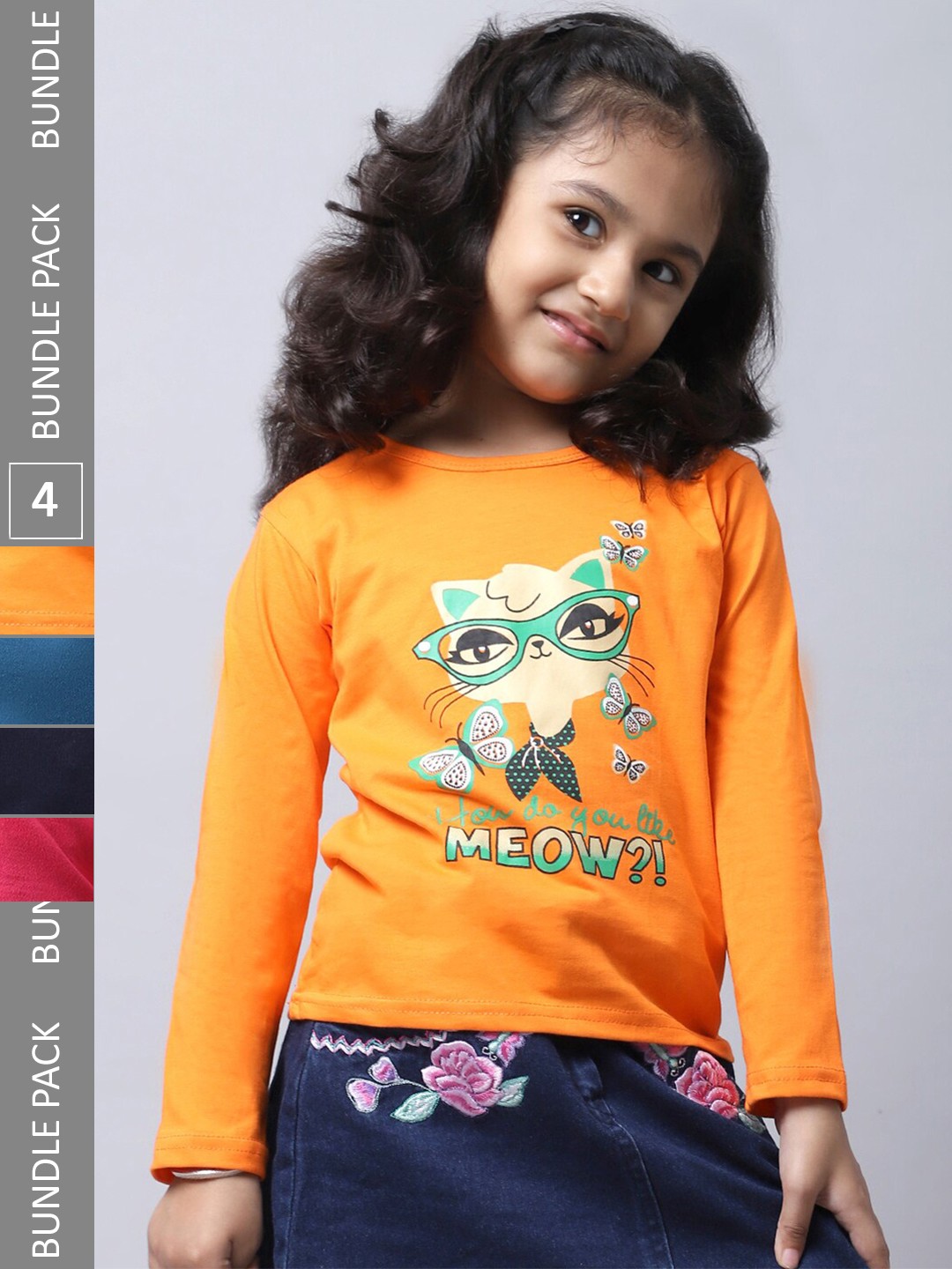 

BAESD Girl Pack Of 4 Graphic Printed Cotton T-Shirt, Yellow