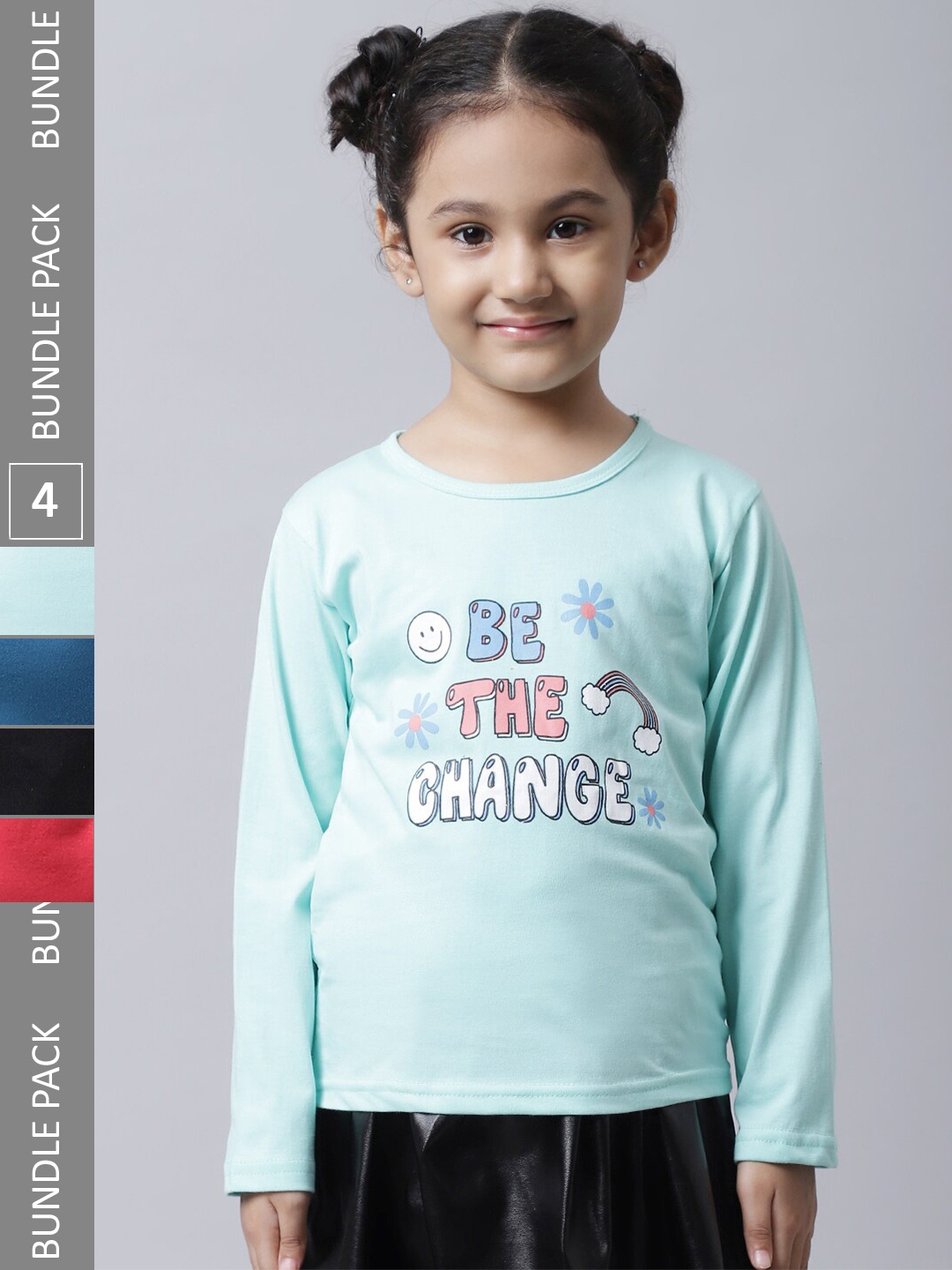 

BAESD Girls Pack Of 4 Printed Round Neck Cotton Regular T-shirts, Sea green