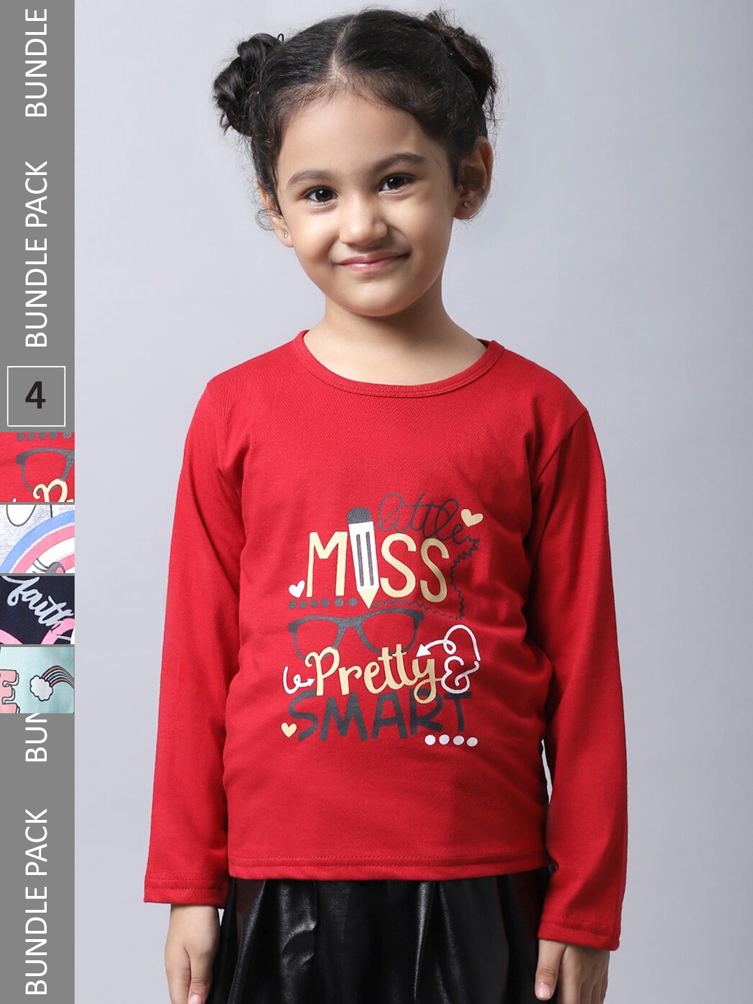 

BAESD Girls Pack of 4 Graphic Printed Cotton T-shirt, Red