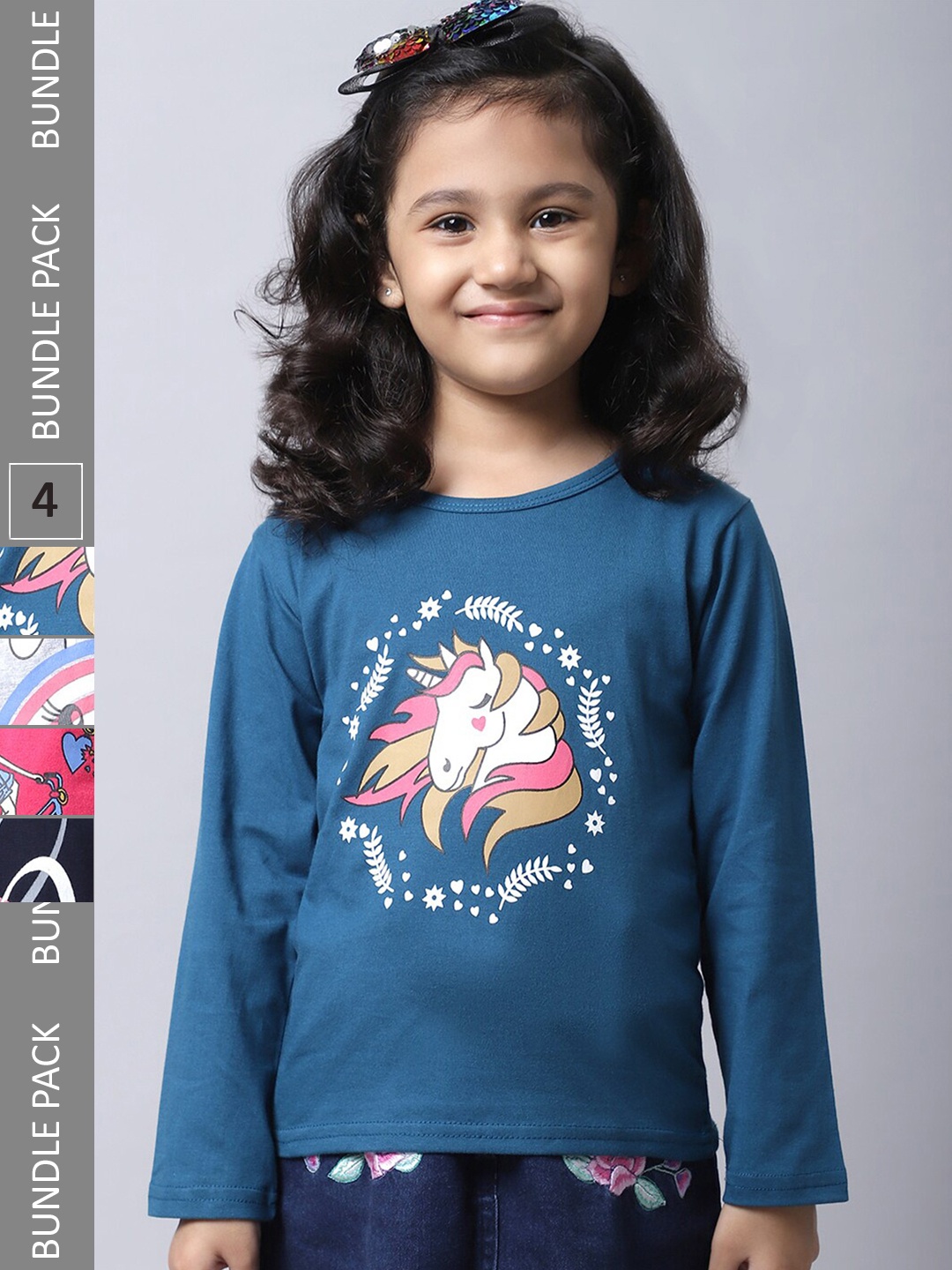 

BAESD Girls Pack of 4 Graphic Printed Cotton T-shirts, Teal