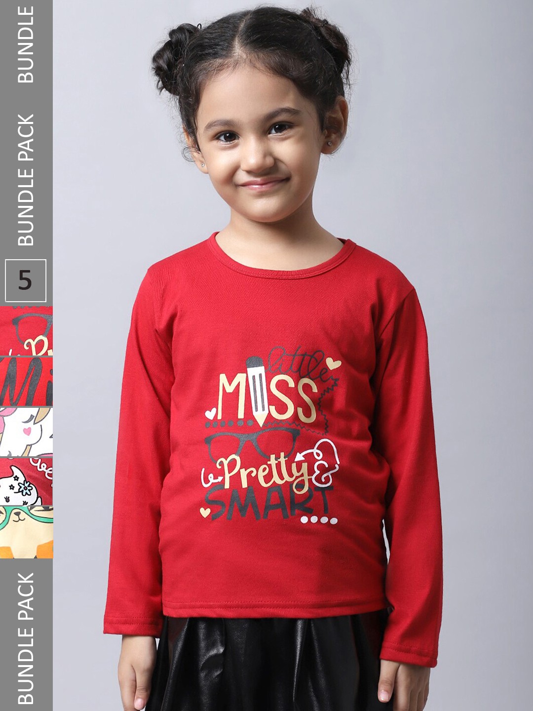 

BAESD Girls Pack of 5 Typography Printed Cotton T-shirts, Red