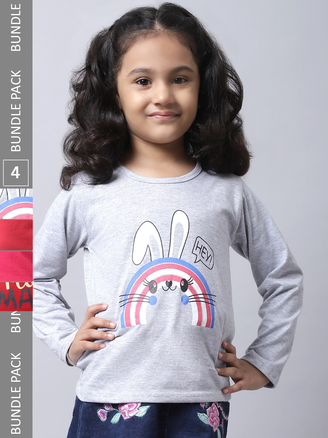 

BAESD Girls Pack of 4 Graphic Printed Cotton T-shirts, Grey