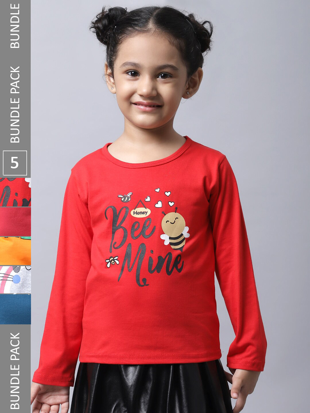 

BAESD Girls Pack of 5 Typography Printed Cotton T-shirts, Red