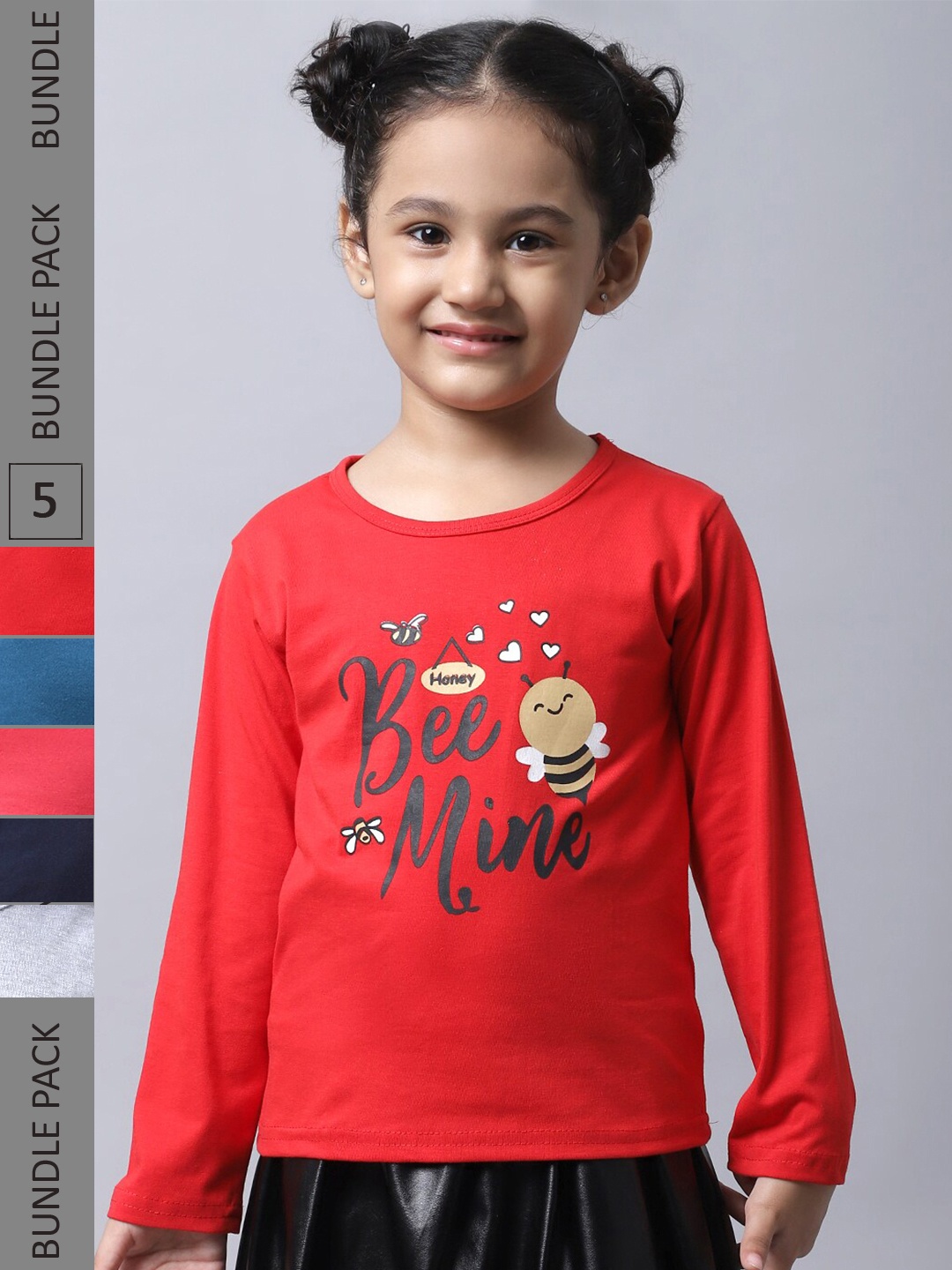 

BAESD Girls Pack of 5 Graphic Printed Long Sleeve T-shirt, Red