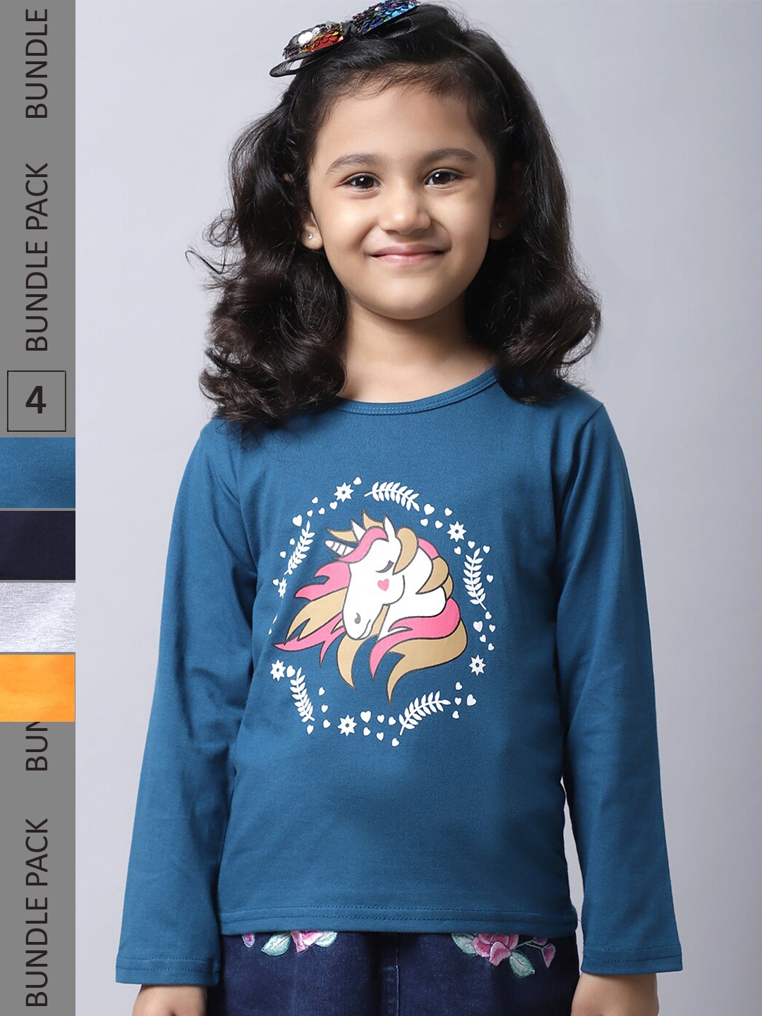 

BAESD Girls Pack 4 Printed Cotton T-shirt, Teal
