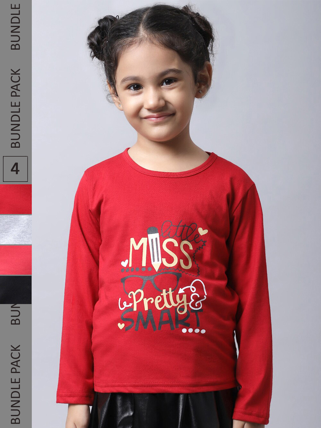 

BAESD Girls Pack of 4 Typography Printed Cotton T-shirts, Red