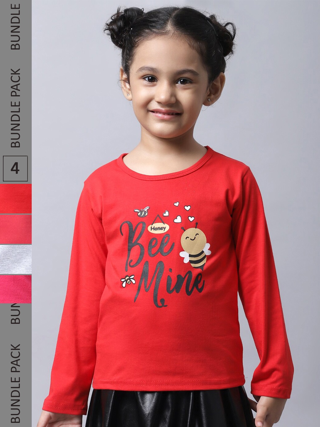 

BAESD Girls Pack Of 4 Typography Printed Long Sleeves Cotton T-shirt, Red