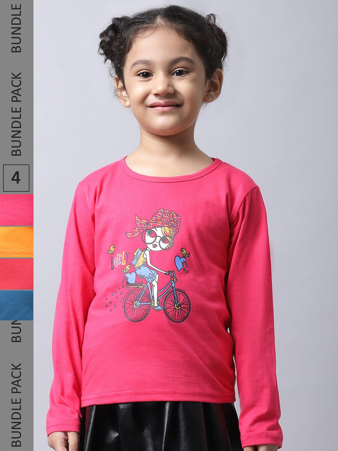 

BAESD Girls Pack of 4 Graphic Printed Cotton T-shirts, Pink