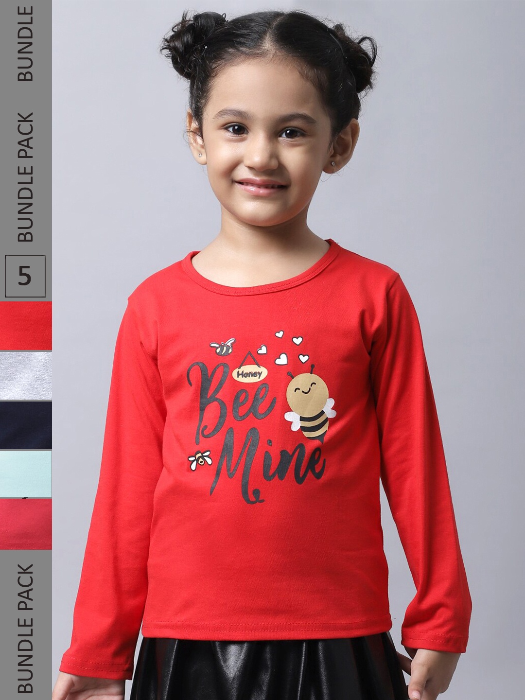 

BAESD Girls Pack Of 5 Typography Printed Long Sleeves Cotton T-shirt, Red