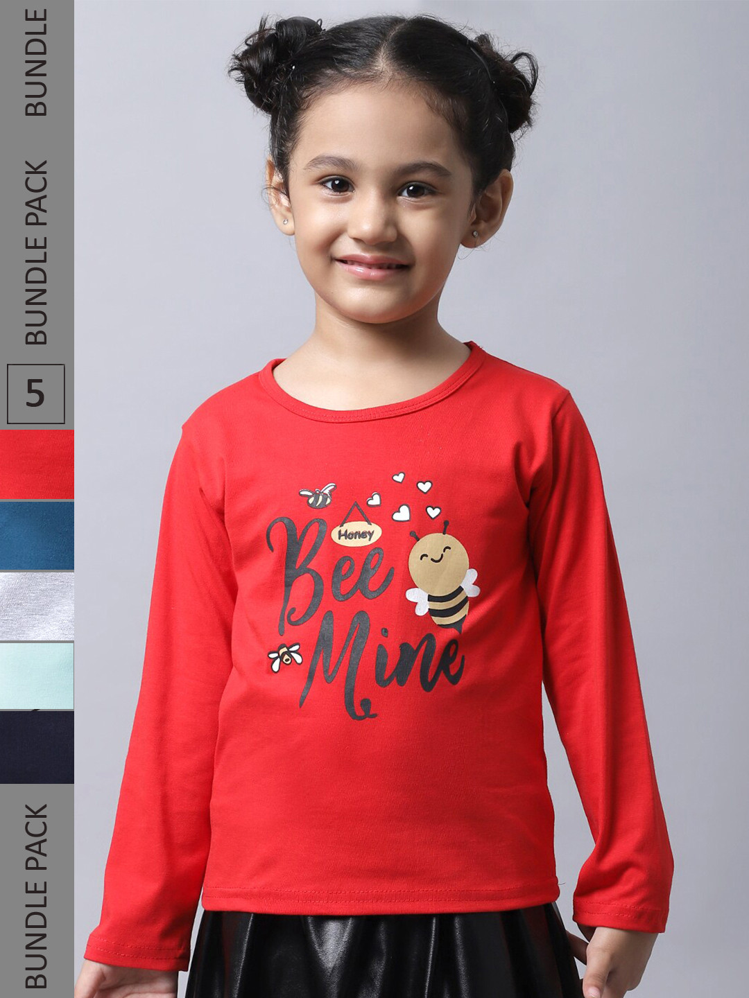 

BAESD Girls Pack Of 5 Printed Cotton T-shirt, Red