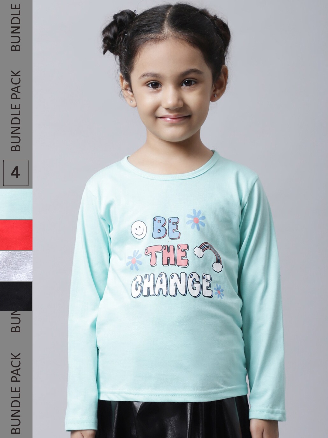 

BAESD Girls Pack of 4 Graphic Printed Long Sleeve T-shirt, Turquoise blue