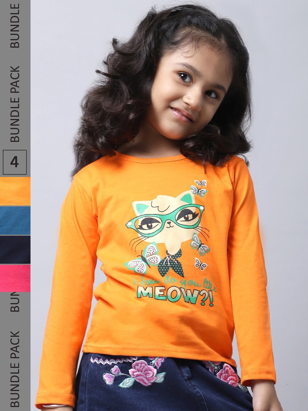 

BAESD Girls Pack of 4 Graphic Printed Long Sleeve T-shirt, Yellow