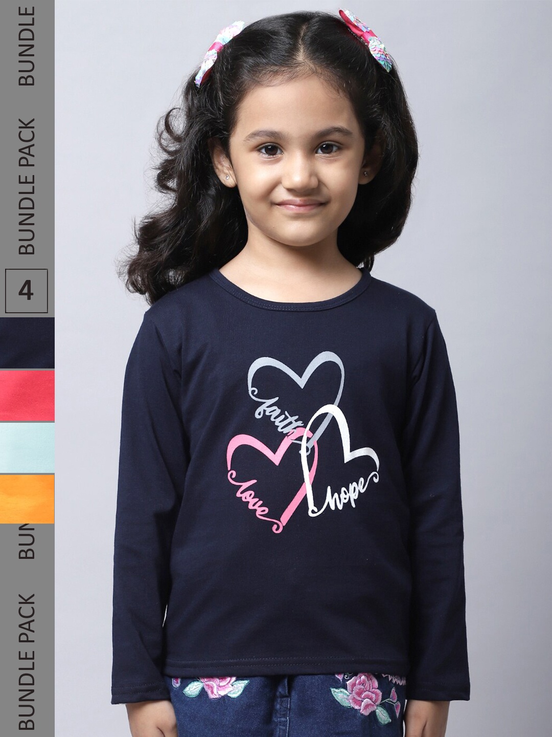 

BAESD Girls Pack 4 Printed Cotton T-shirt, Navy blue