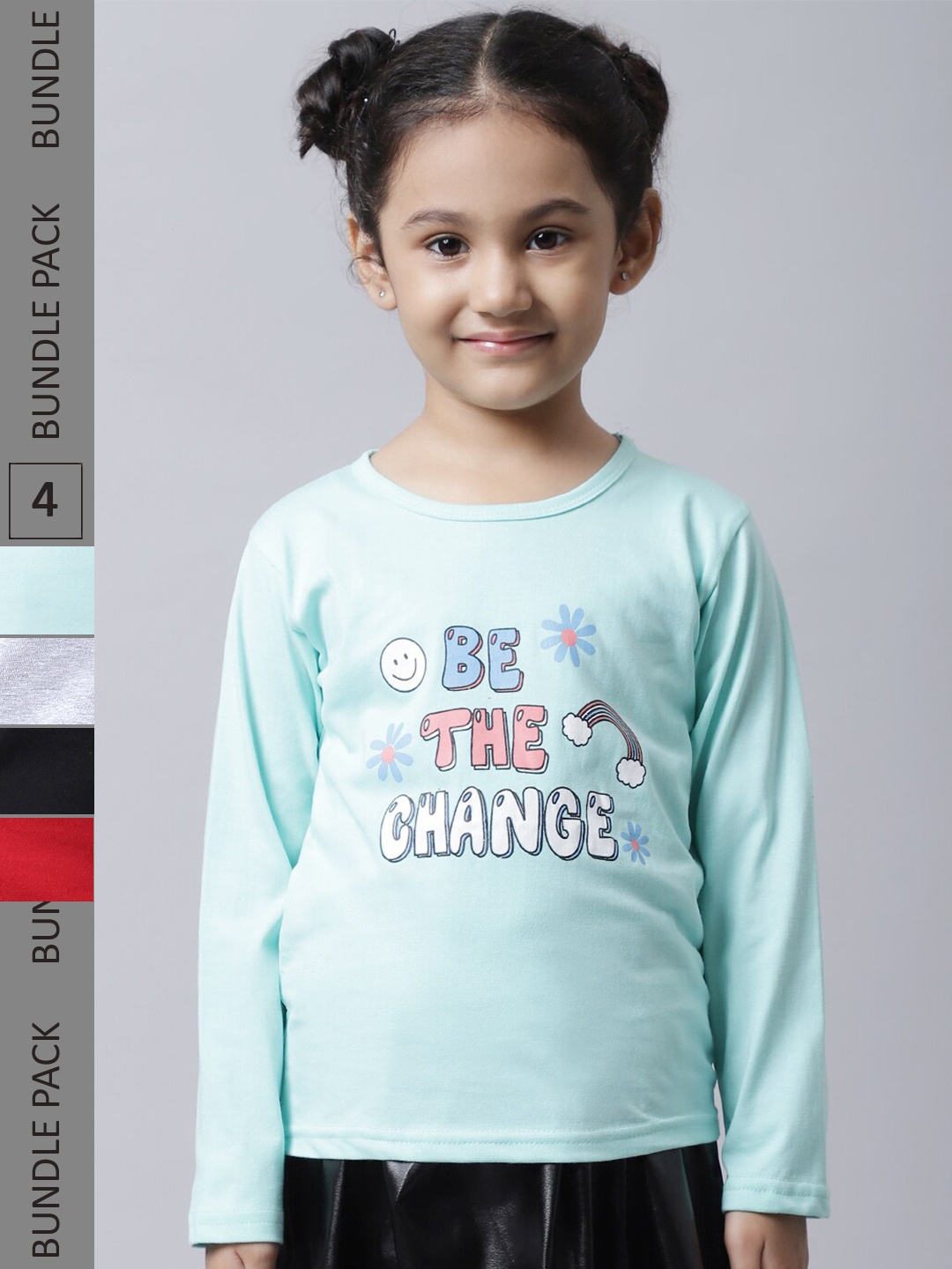 

BAESD Girls Pack 4 Graphic Printed Cotton T-shirt, Sea green