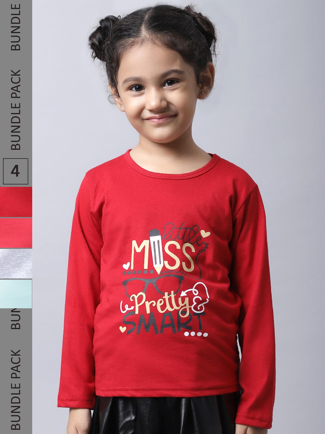 

BAESD Girls Pack 4 Printed Cotton T-shirt, Red