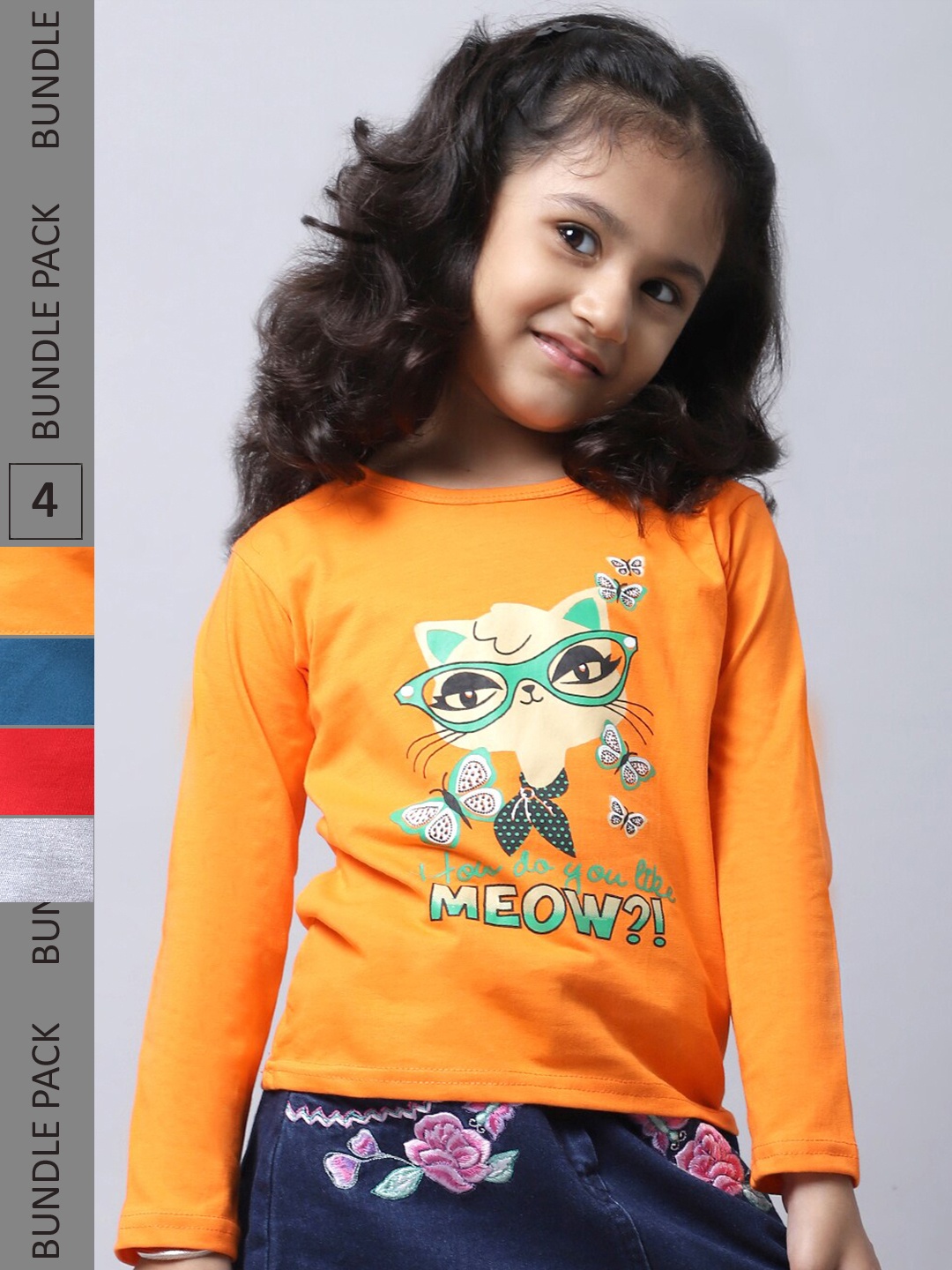 

BAESD Girls Pack 4 Printed Cotton T-shirt, Orange