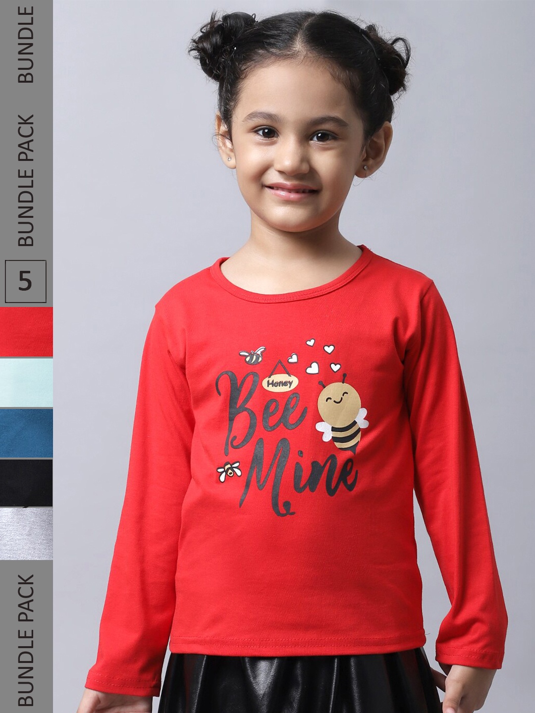 

BAESD Girls Pack of 5 Typography Printed Cotton T-shirts, Red