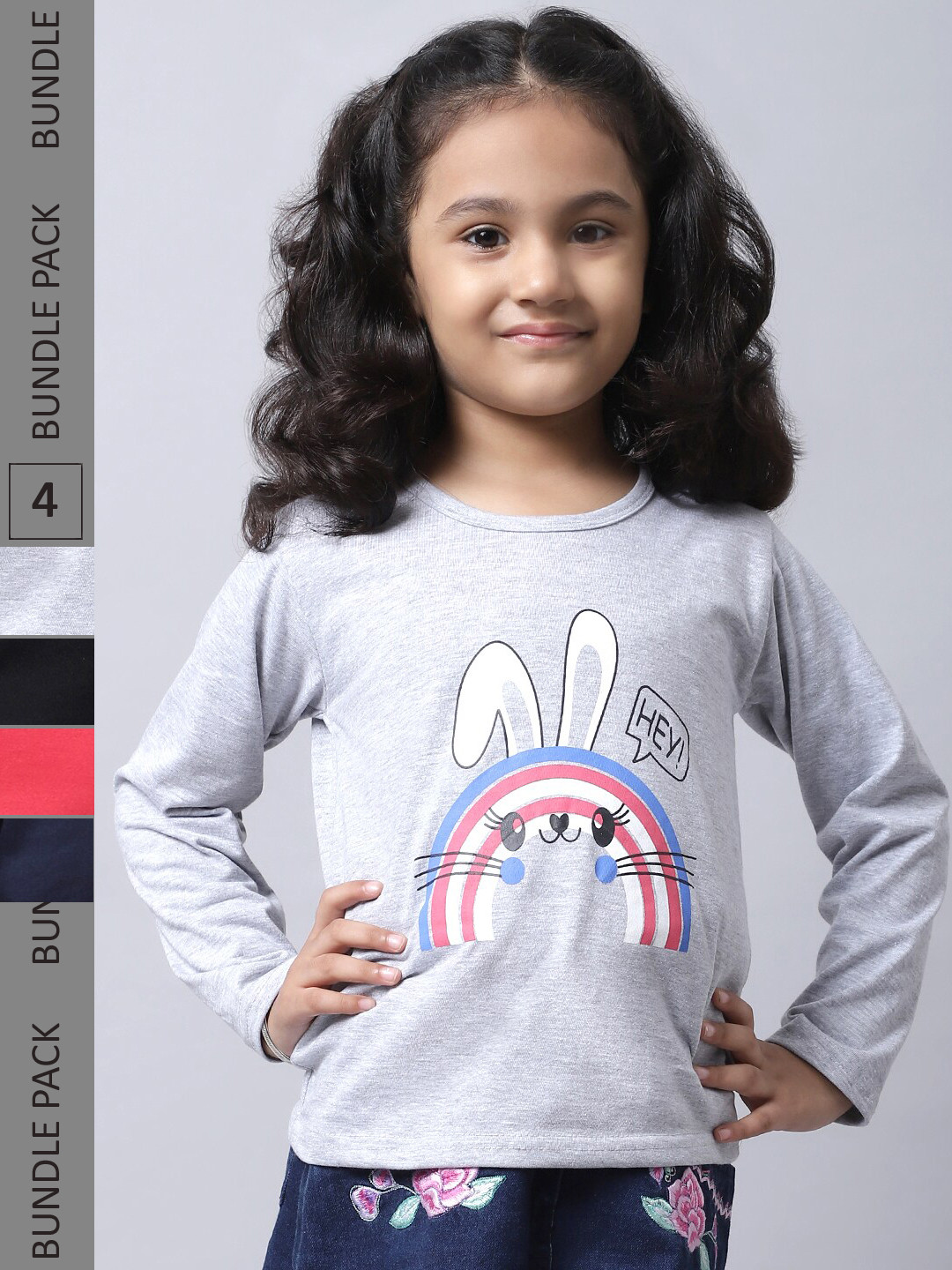

BAESD Girls Pack 4 Printed Cotton T-shirt, Grey