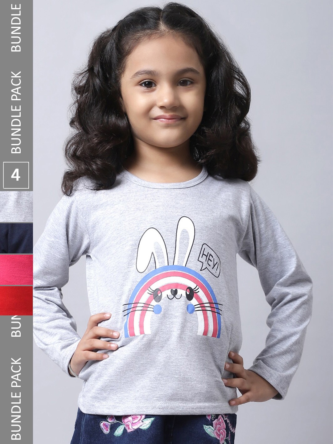 

BAESD Girls Pack 4 Graphic Printed Cotton T-shirt, Grey