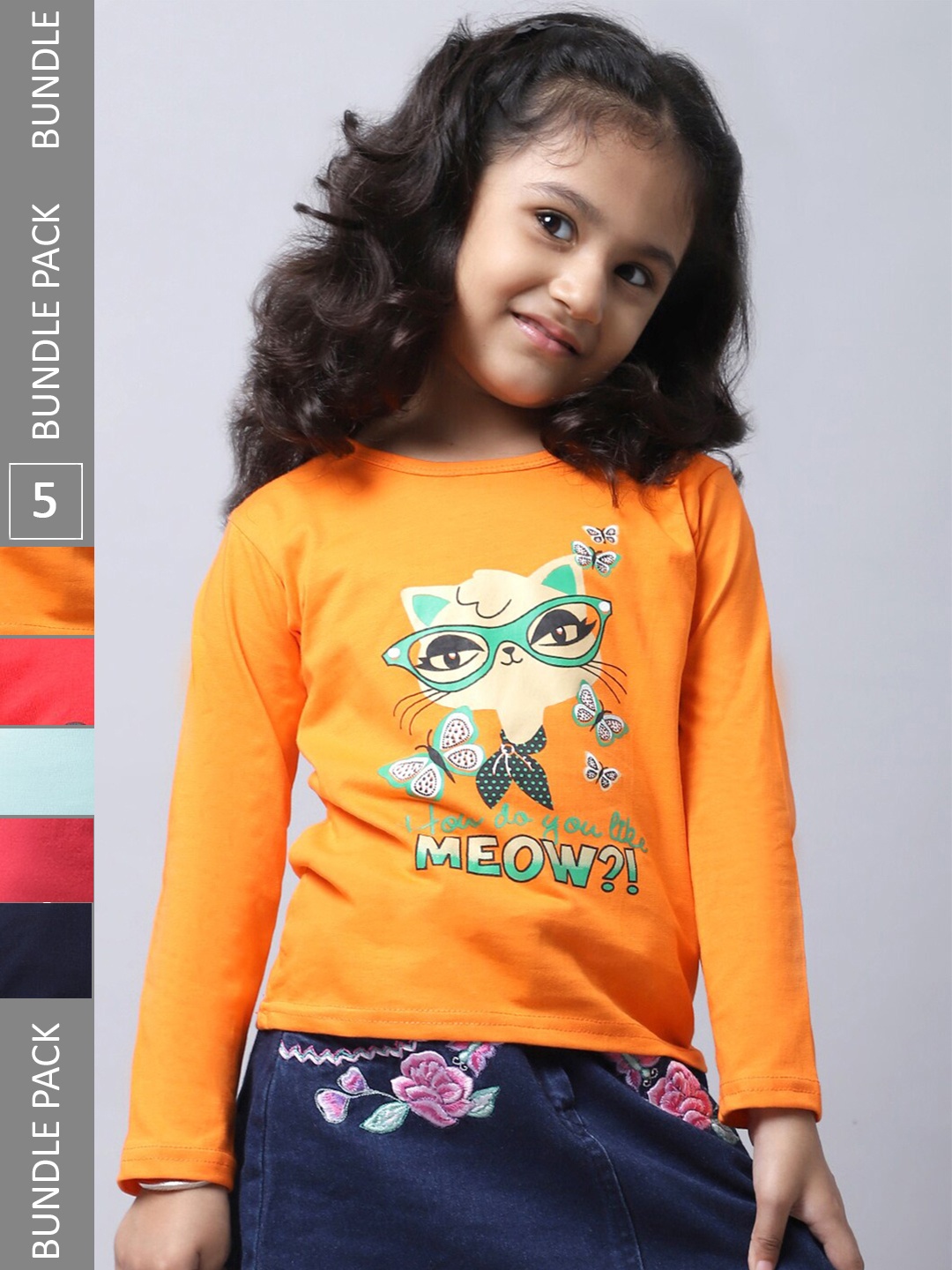 

BAESD Girls Pack of 5 Graphic Printed Cotton T-shirts, Yellow