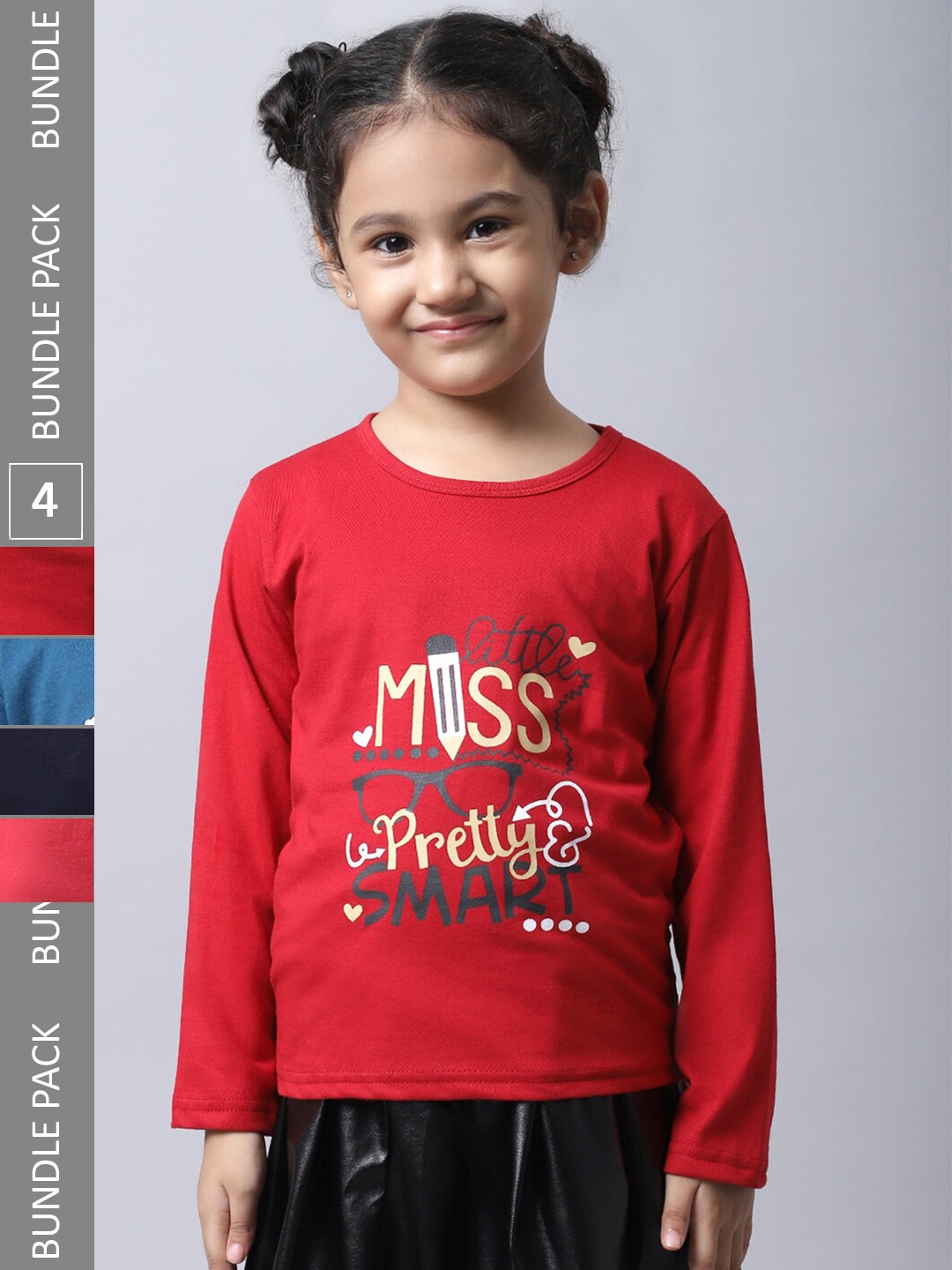 

BAESD Girls Pack of 4 Typography Printed Cotton T-shirts, Red