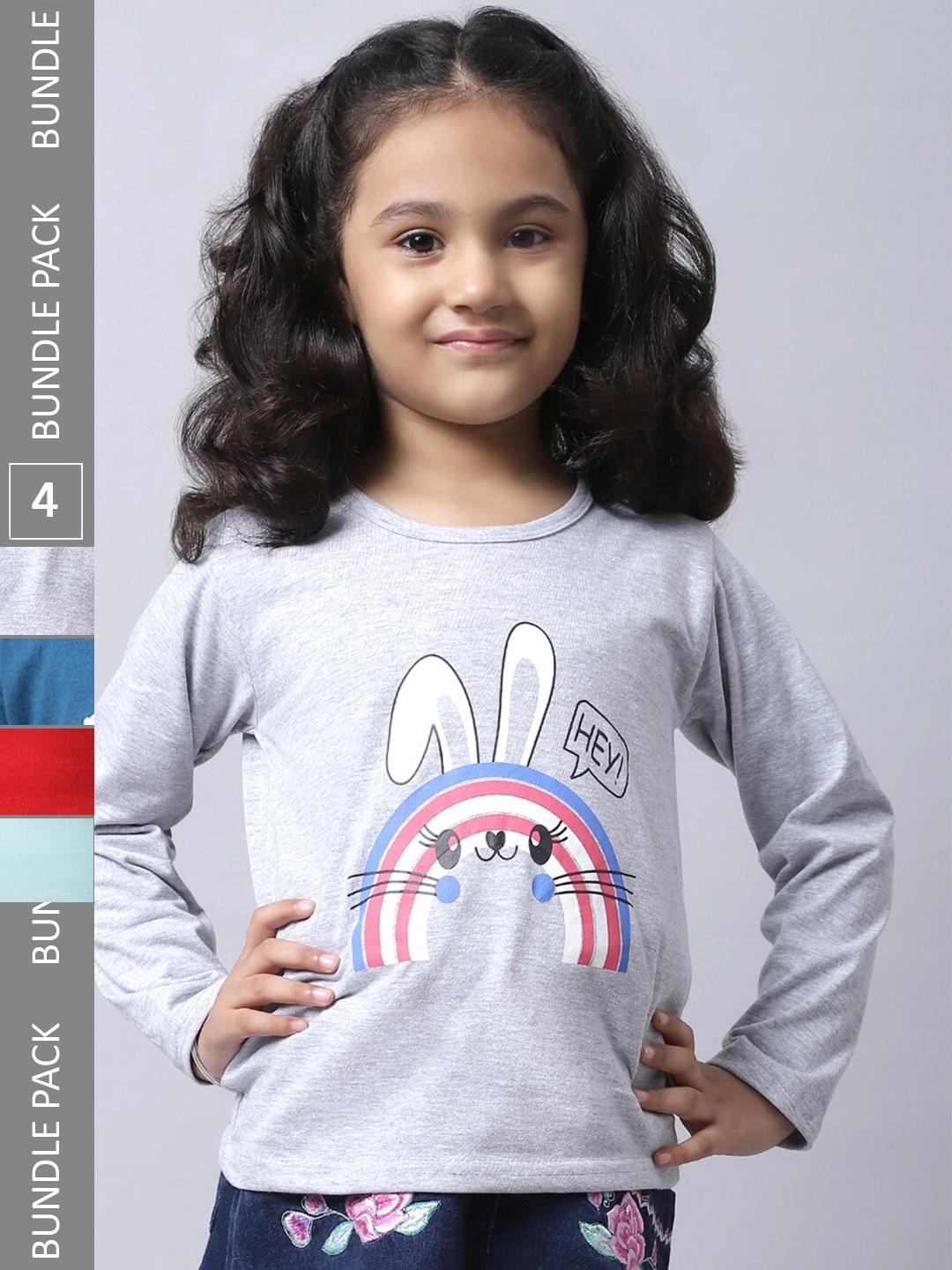 

BAESD Girls Pack of 4 Graphic Printed Cotton T-shirts, Grey