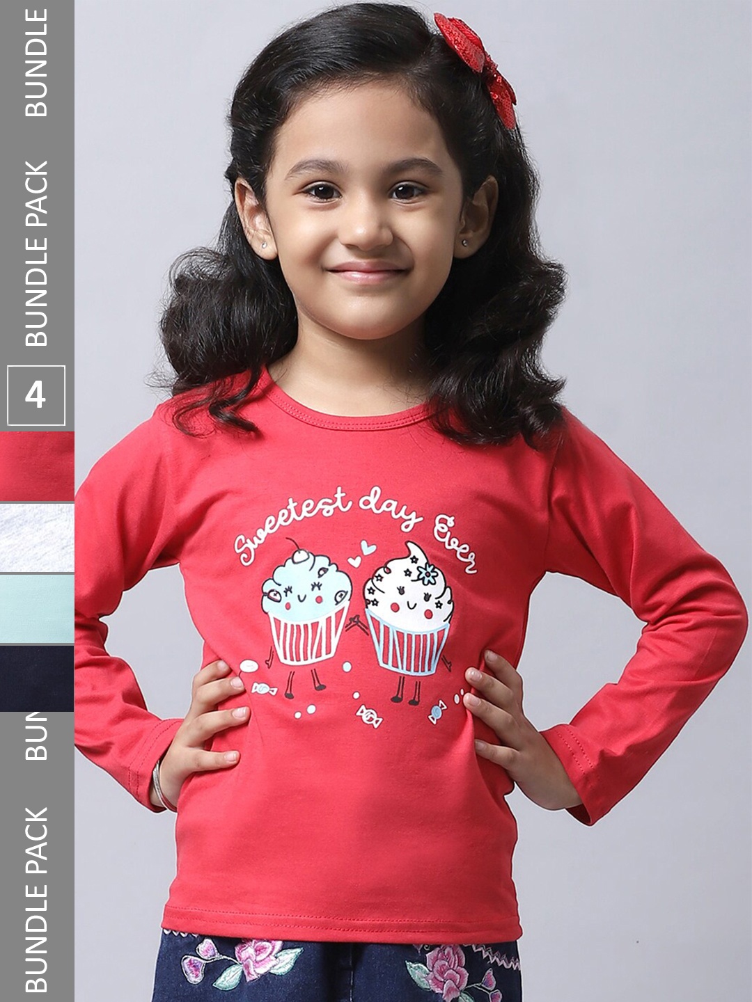 

BAESD Girls Pack 4 Printed Cotton T-shirt, Red