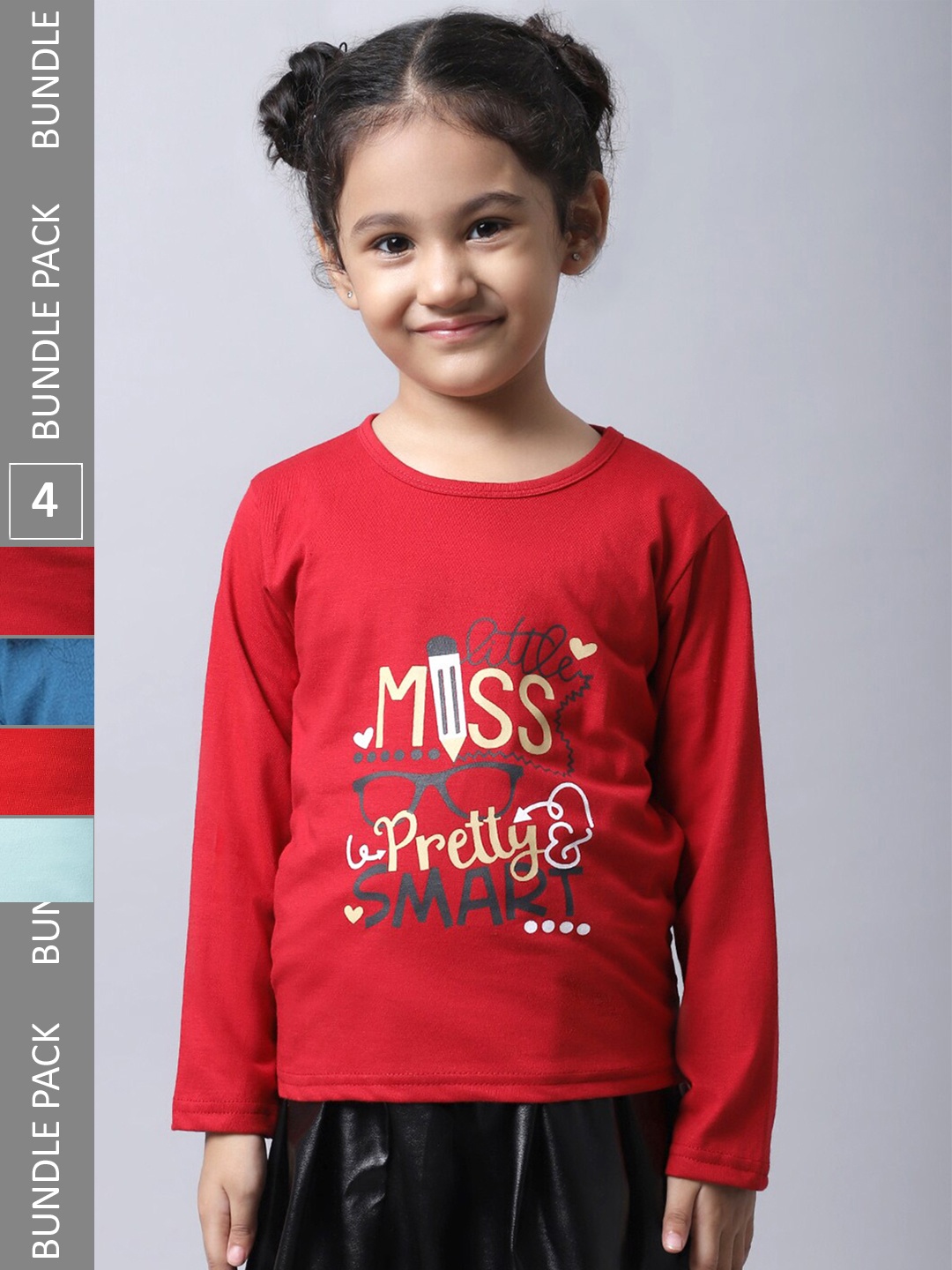 

BAESD Girls Pack of 4 Graphic Printed Cotton T-shirts, Red