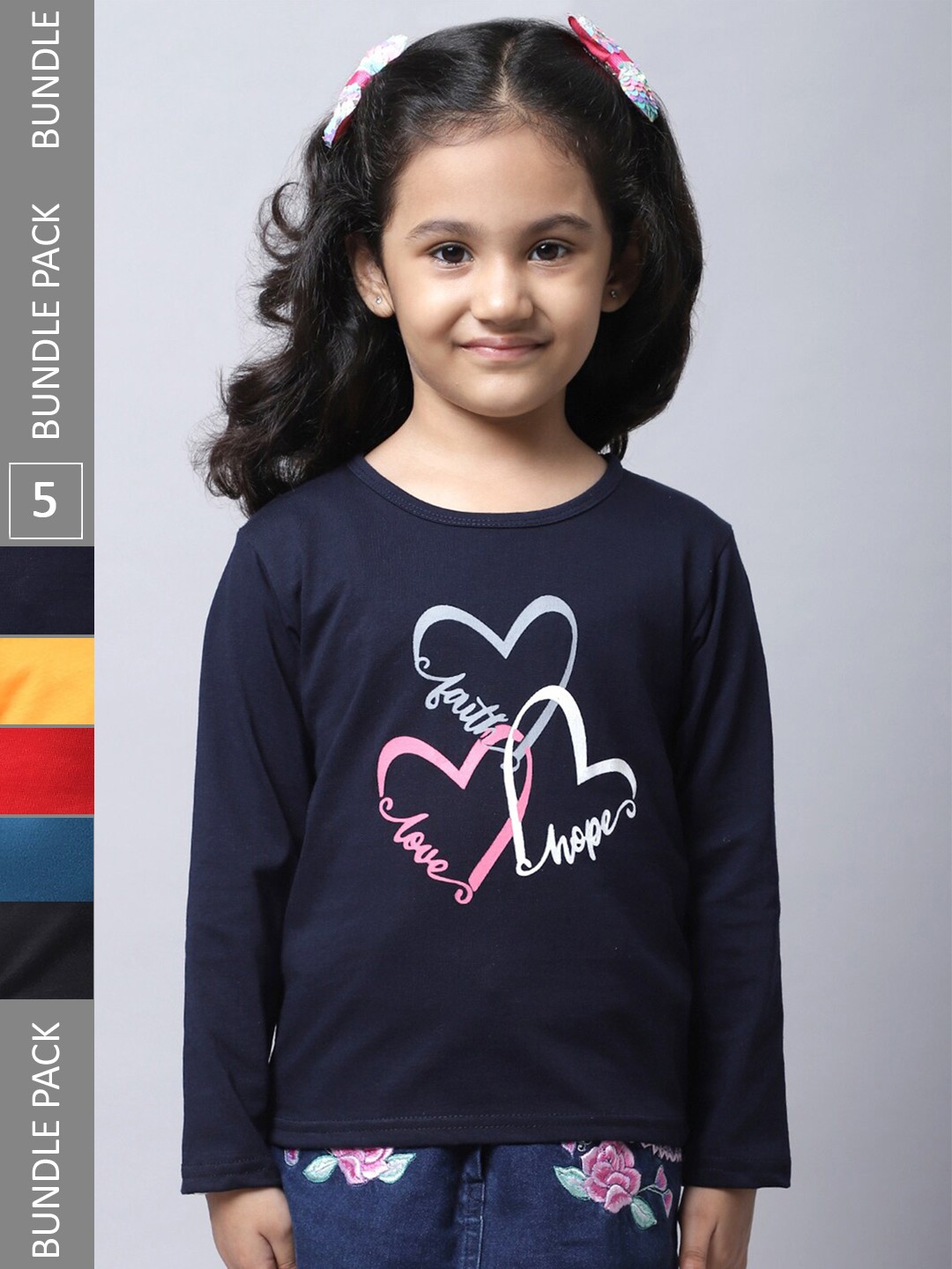 

BAESD Girls Pack 5 Printed Cotton T-shirt, Navy blue