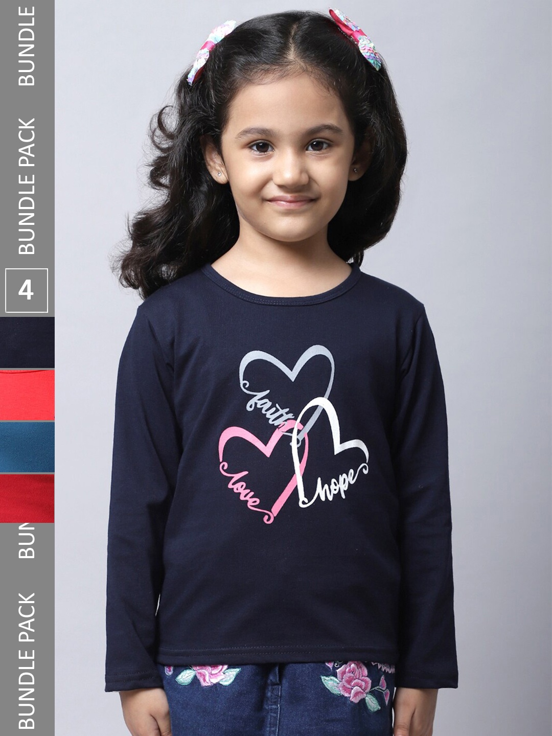 

BAESD Girls Pack 4 Printed Cotton T-shirt, Navy blue