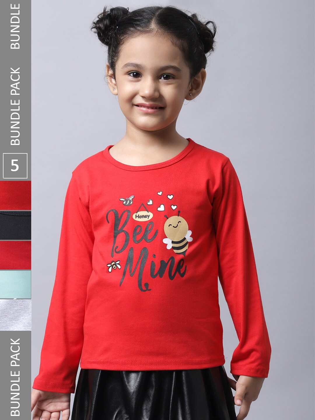 

BAESD Girls Pack of 5 Typography Printed Cotton T-shirts, Red