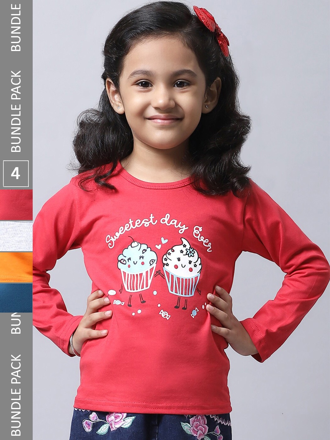 

BAESD Girls Pack 4 Printed Cotton T-shirt, Red