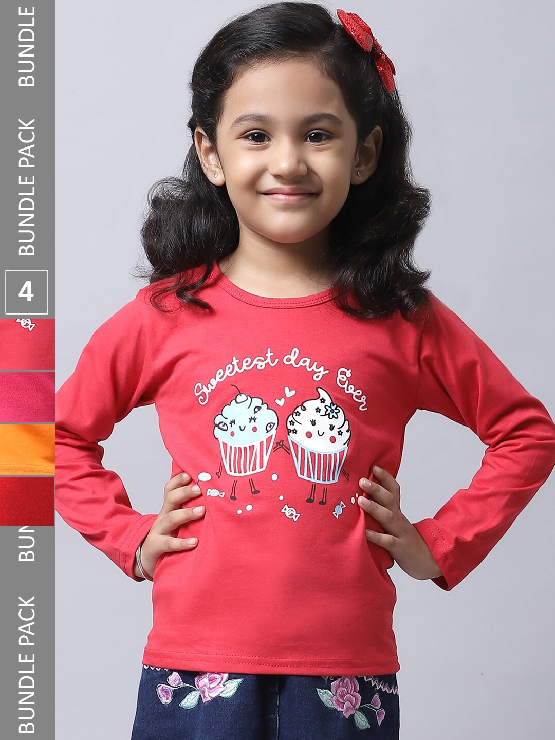

BAESD Girls Pack of 4 Graphic Printed Cotton T-shirt, Peach
