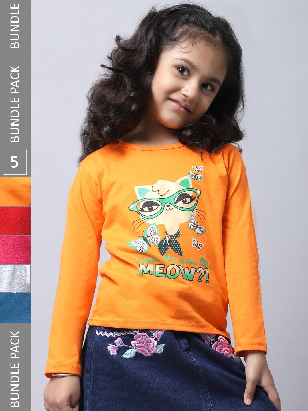 

BAESD Girls Pack of 5 Graphic Printed Cotton T-shirts, Multi